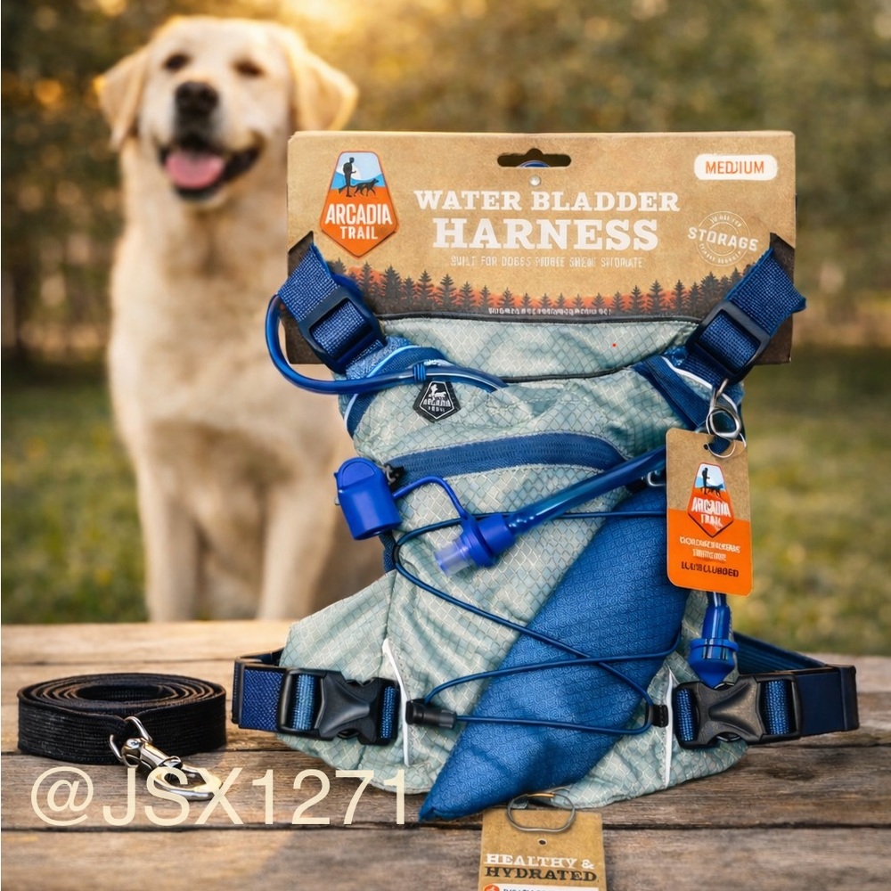 Arcadia Trail 🐾 Water Bladder Dog Harness – Medium – Blue – Brand New
